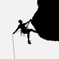 High details of climbing silhouette. Minimal symbol and logo of sport. Fit for element design, background, banner, backdrop, cover, logotype. Isolated on black background. Vector Eps 10