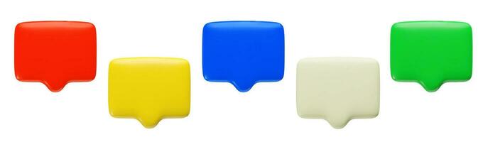 3d blank Speech Bubbles set. Three dimensional red green yellow blue white chat boxes collection vector