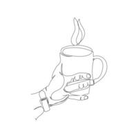 Coffee Time With Mug One Line Art vector