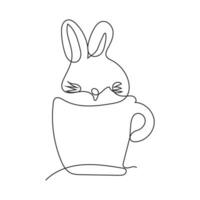 Bunny holding a coffee cup one line art vector