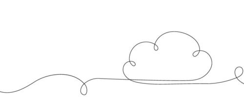 Line cloud one art continuous single sky draw doodle illustration. Outline cloud one line weather sun nature vector sketch simple background graphic white sunshine icon abstract linear minimal summer