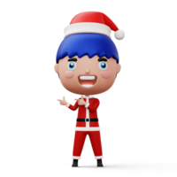 glücklich Kind tragen Santa claus Kostüm zeigen Finger, fröhlich Weihnachten, 3d Rendern png