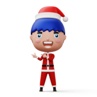 Happy kid wearing santa claus costume pointing  finger, Merry christmas, 3d rendering png