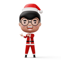 Happy kid wearing santa claus costume pointing  finger, Merry christmas, 3d rendering png