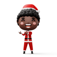 feliz criança vestindo santa claus traje apontando dedo, alegre Natal, 3d Renderização png