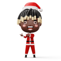 Happy kid wearing santa claus costume pointing  finger, Merry christmas, 3d rendering png