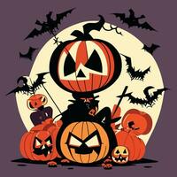 halloween festival Pumpkin and evil bat vector