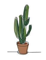 House cactus in pot. Continuous one line drawing. Vector illustration