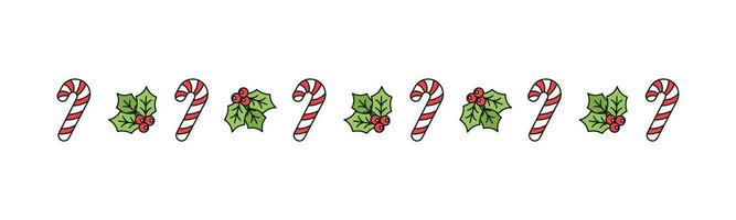 Christmas themed decorative border and text divider, Mistletoe and Candy Cane Pattern. Vector Illustration.