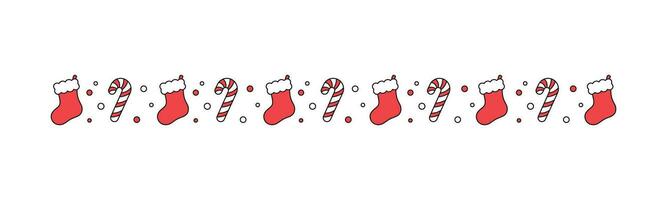 Christmas themed decorative border and text divider, Christmas Stocking and Candy Cane Pattern. Vector Illustration.