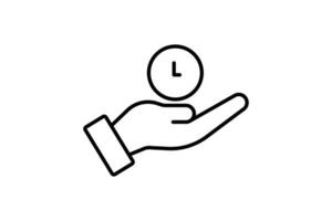 Time management icon. Hand with clock. suitable for app, user interfaces, printable etc. Line icon style. Simple vector design editable