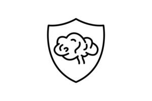 Defense against fallacies icon. shield with brain, icon related to critical thinking. suitable for web site design, app, user interfaces, printable etc. Line icon style. Simple vector design editable