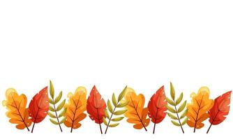 Beautiful autumn leaves. Horizontal banner pattern with autumn bright leaves template. Flat doodle style. Vector illustration. Decorative border frame, vector template