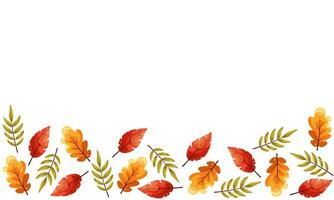 Beautiful autumn leaves. Horizontal banner pattern with autumn bright leaves template. Flat doodle style. Vector illustration. Decorative border frame, vector template
