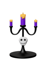 3d candlestick for happy halloween day with skull isolated. 3d render illustration png