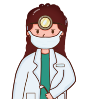 Cartoon Female dentist wearing a mask and holding dental equipment png