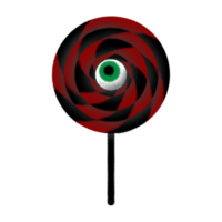 red and black lollipop with a green eye on transparent background png