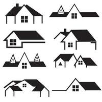 casa y edificio íconos conjunto . para real bienes. plano estilo casas símbolos para aplicaciones y sitios web en blanco antecedentes vector