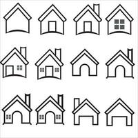 casa y edificio icono colocar. para real bienes. plano estilo casas símbolos para aplicaciones y sitios web en blanco antecedentes vector