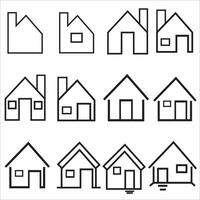 casa y edificio icono colocar. para real bienes. plano estilo casas símbolos para aplicaciones y sitios web en blanco antecedentes vector