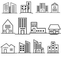 casa y edificio íconos colocar. real bienes. plano estilo casas símbolos para aplicaciones y sitios web en blanco antecedentes vector