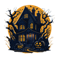 illustration av halloween lura eller behandla besatt hus png