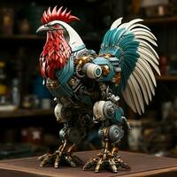 3d rooster robot card ai photo