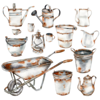 Watercolor illustration set of old rusty elements. png