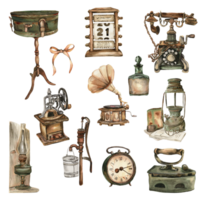 Watercolor illustration set of old rusty elements. png