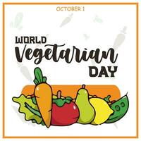mundo vegetariano día. mundo vegetariano día es observado anualmente alrededor el planeta en octubre 1. mundo vegetariano día bandera diseño. póster, bandera, cubrir, último, página, vector, volantes, más cepillo foto
