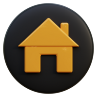 Yellow home icon on black circle 3d rendering. png