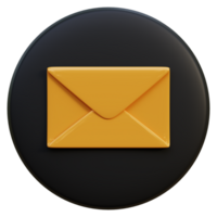 Yellow envelope icon on black circle 3d rendering. png