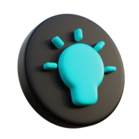 Idea Lightbulb 3D Icon on black circle. png