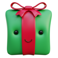 Cute smile face gift box with bow 3d render. png