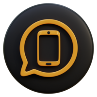 geel smartphone en bubbel icoon Aan zwart cirkel 3d weergave. png