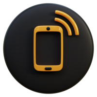 Yellow telephone and wifi hotspot icon on black circle 3d rendering. png