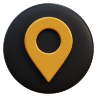 Yellow location icon on black circle 3d rendering. png