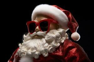 Santa claus doll with sunglasses, christmas holiday concept. Generative AI photo