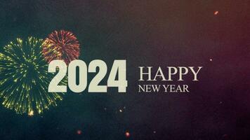 happy new year 2024 with greeting text animation background with fireworks. seamless looping time-lapse virtual video animation background.