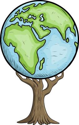 cartoon of save earth with tree nature isolated on white