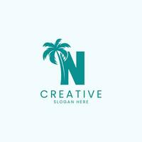 Beach Palm Tree With Letter N Logo Design Vector Image