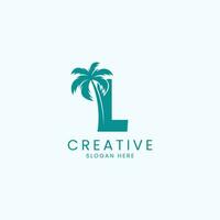 Beach Palm Tree With Letter L Logo Design Vector Image