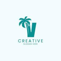 Beach Palm Tree With Letter V Logo Design Vector Image