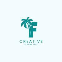 Beach Palm Tree With Letter F Logo Design Vector Image