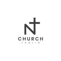 Letter N with Church Logo Design Vector Template