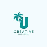 Beach Palm Tree With Letter U Logo Design Vector Image