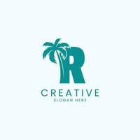 Beach Palm Tree With Letter R Logo Design Vector Image