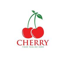 Cherry fruit logo design on white background, Vector illustration.