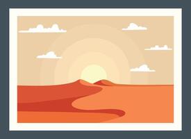 desert sunset painting design, illustration of sunset in the desert, wall decoration. home decoration painting. vector