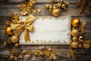 Christmas card with space to write, Christmas decor, golden details. Generative AI photo